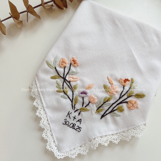 Autumn Whisper Wedding Handkerchief, Custom Embroidered Handkerchief, Linen Handkerchiefs