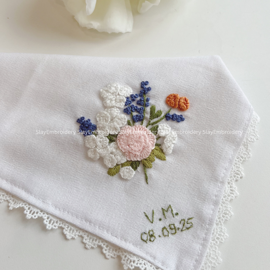 Soft Garden Wedding Handkerchief, Custom Embroidered Handkerchief, Linen Handkerchiefs