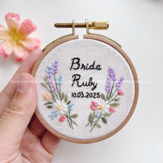 Custom Embroidered Colorful Flowers Wedding Hoop Custom Floral Wedding Hoops Wedding Gift