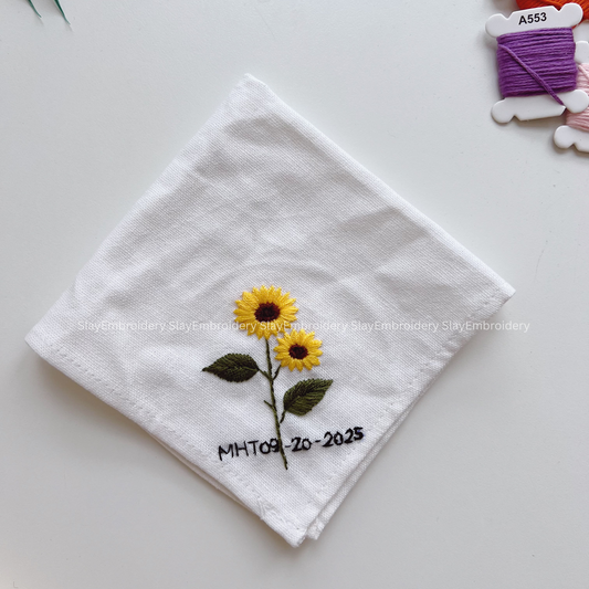 Daisy Daydream Wedding Handkerchief, Custom Embroidered Handkerchief