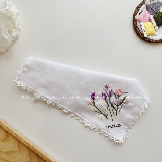 Floral Medley Wedding Handkerchief, Custom Embroidered Handkerchief, Linen Handkerchiefs