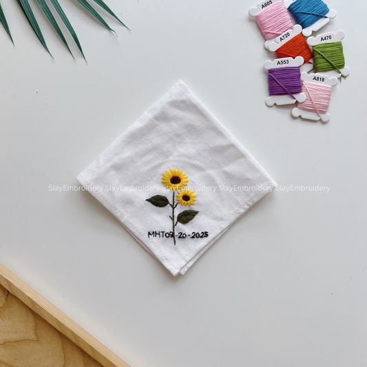 Daisy Daydream Wedding Handkerchief, Custom Embroidered Handkerchief