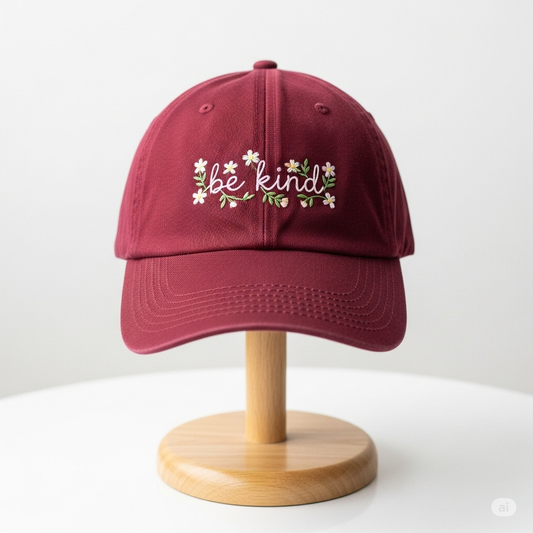 Be Kind Summer Hand Embroidery Hat Vintage Hat Washed Baseball Cap