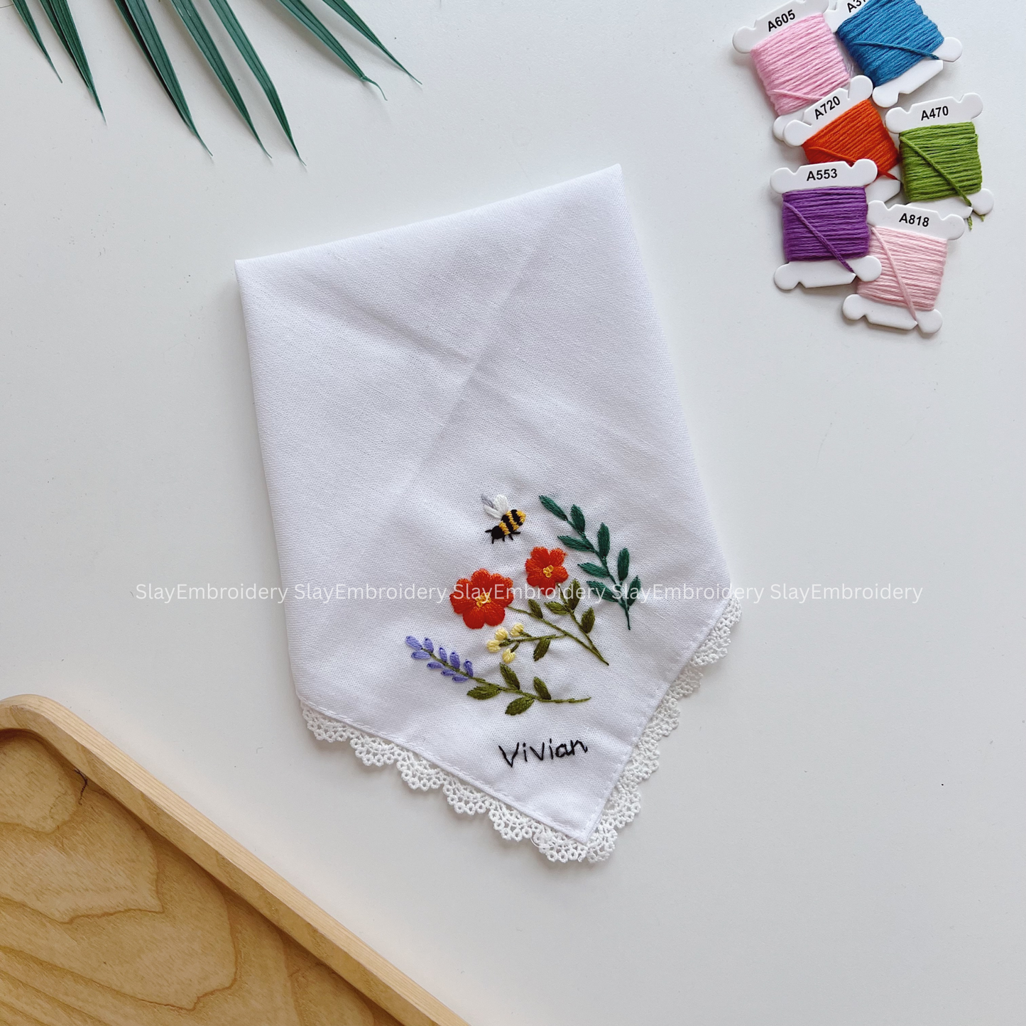 Lavender Poppy Dream Wedding Handkerchief, Custom Embroidered Handkerchief, Linen Handkerchiefs