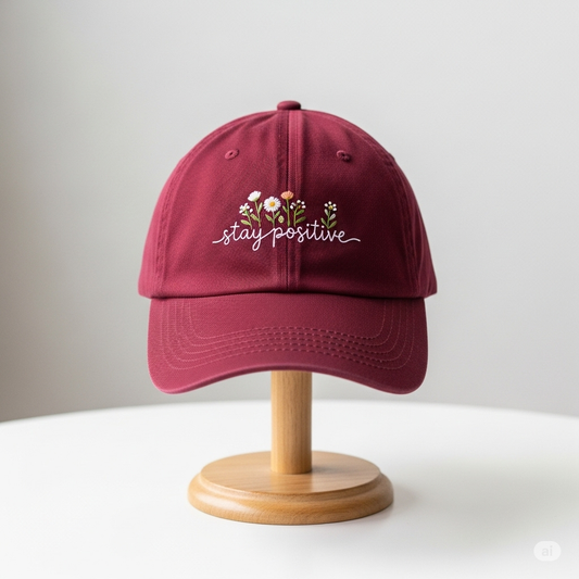 Stay Positive Summer Hand Embroidery Hat Vintage Hat Washed Baseball Cap