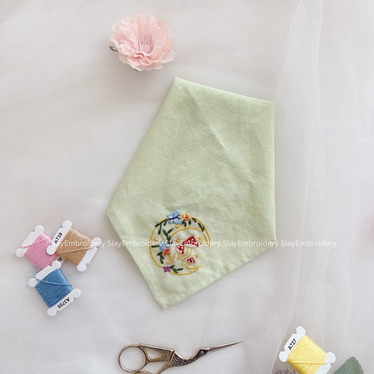 Mushroom & Bloom Wedding Handkerchief, Custom Embroidered Handkerchief