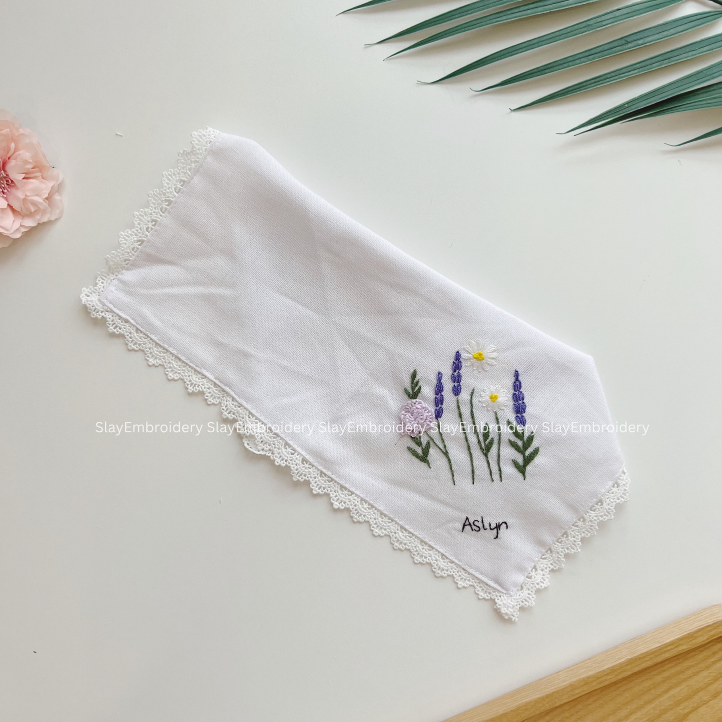Breezy Bloom Wedding Handkerchief, Custom Embroidered Handkerchief, Linen Handkerchiefs