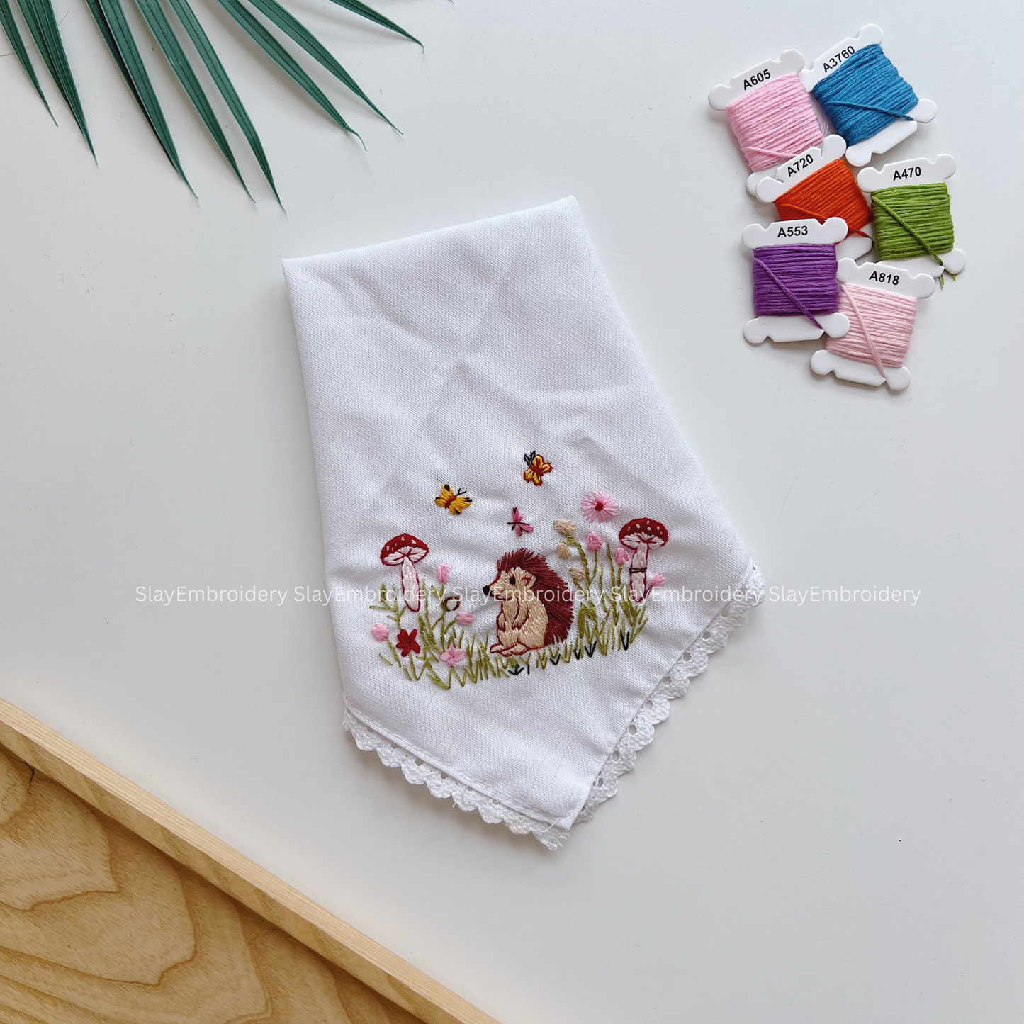 Wildflower & Mushroom Harmony Wedding Handkerchief, Custom Embroidered Handkerchief, Linen Handkerchiefs