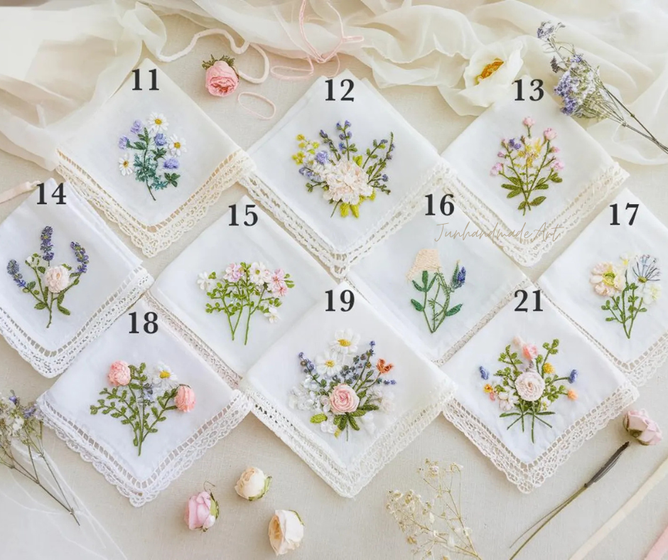 Custom Embroidered Handkerchief, Ladies Embroidery Handkerchief, Linen Handkerchiefs, Custom Women Floral Handkerchiefs