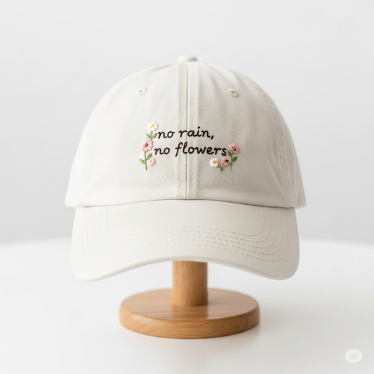 No Rain No Flowers Embroidery Hat Vintage Hat Washed Baseball Cap
