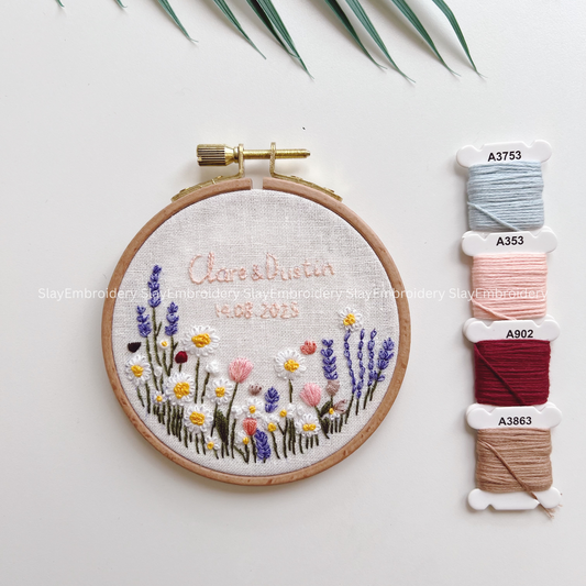 Custom Embroidered Lavenders & Daisies Wedding Hoop Custom Floral Wedding Hoops Wedding Gift