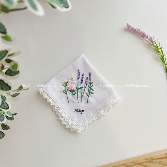 Summer Meadow Wedding Handkerchief, Custom Embroidered Handkerchief, Linen Handkerchiefs