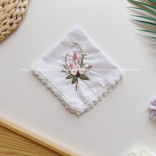 Soft Bloom Wedding Handkerchief, Custom Embroidered Handkerchief, Linen Handkerchiefs
