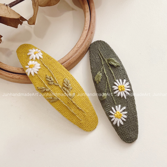 Colorful Floral Embroidered Hair Clip | Handmade Linen Barrette | Soft Pastel Hair Accessory | Gift for Her | Cottagecore Style