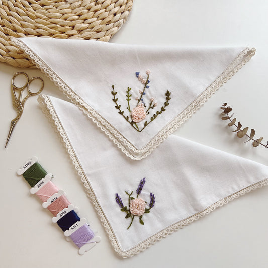 3D Wild Flowers Wedding Handkerchief, Custom Embroidered Handkerchief, Bride Embroidery Handkerchief, Linen Handkerchiefs