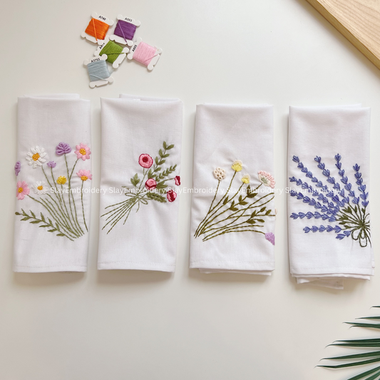 Pastel Flowers Embroidered Linen Napkins – Elegant Floral Napkin – Rustic Wedding Table Decor Housewarming Gift, for Her or Hostess