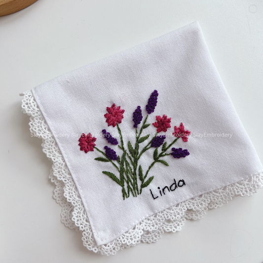Lavender Breeze Wedding Handkerchief, Custom Embroidered Handkerchief