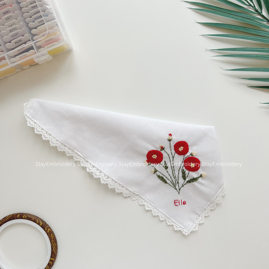 Poppy Garden Wedding Handkerchief, Custom Embroidered Handkerchief, Linen Handkerchiefs