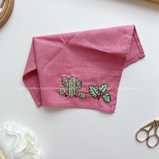 Cactus Serenade Wedding Handkerchief, Custom Embroidered Handkerchief