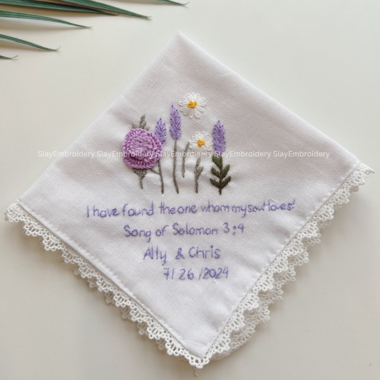 Soft Meadow Wedding Handkerchief, Custom Embroidered Handkerchief, Linen Handkerchiefs