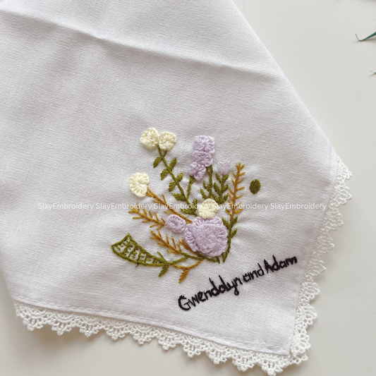Pastel Floral Wedding Handkerchief, Custom Embroidered Handkerchief, Linen Handkerchiefs