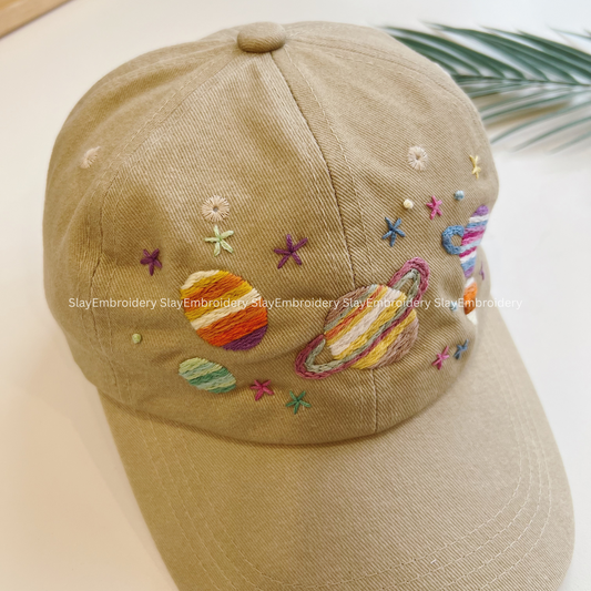 Tiny Universe Summer Hand Embroidery Hat Vintage Hat Washed Baseball Cap