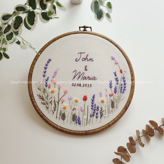 Custom Embroidered Blooming Garden Wedding Hoop Custom Floral Wedding Hoops Wedding Gift