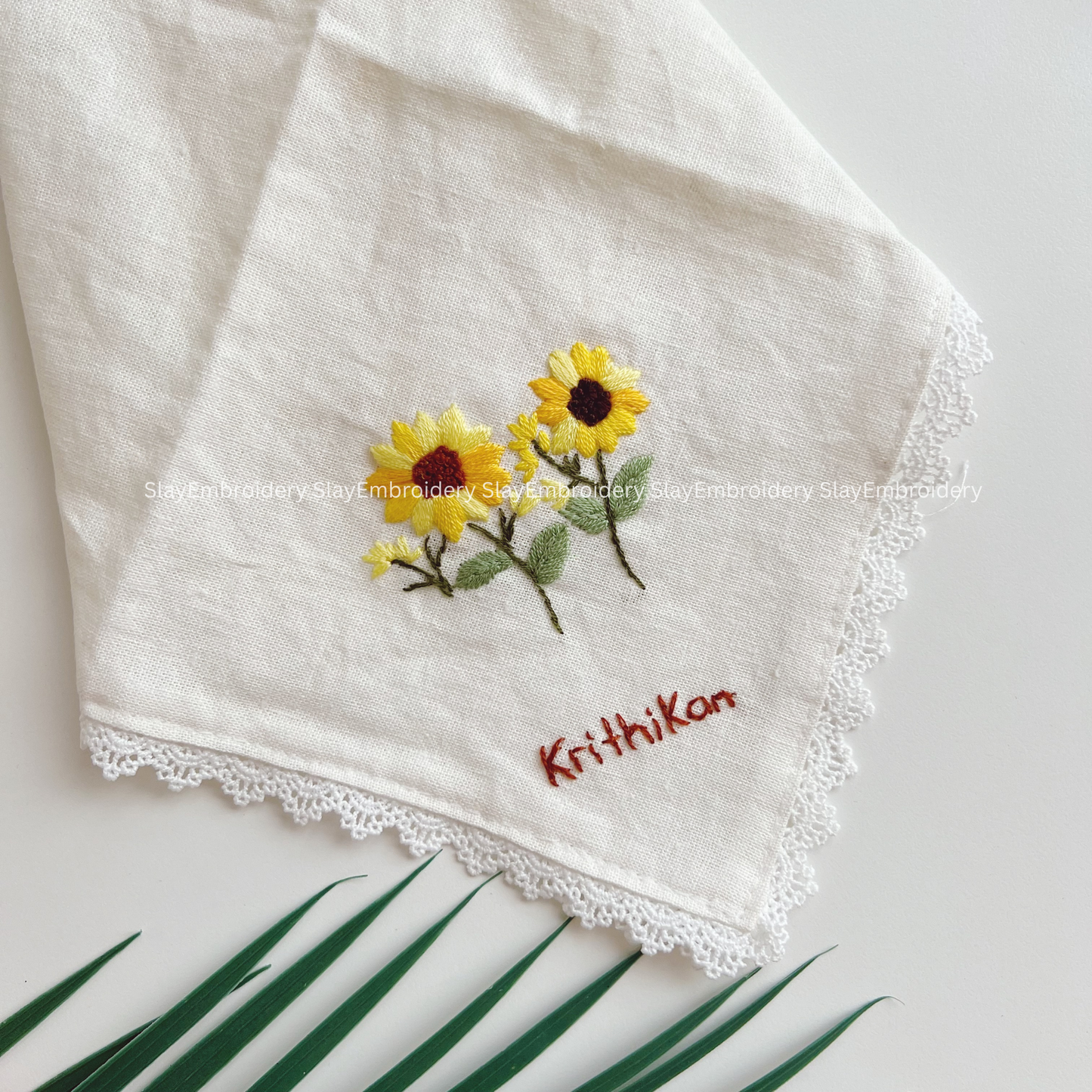 Two Little Daisies Wedding Handkerchief, Custom Embroidered Handkerchief, Linen Handkerchiefs