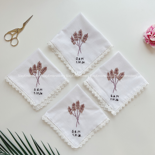 Wild Sprigs Wedding Handkerchief, Custom Embroidered Handkerchief, Linen Handkerchiefs