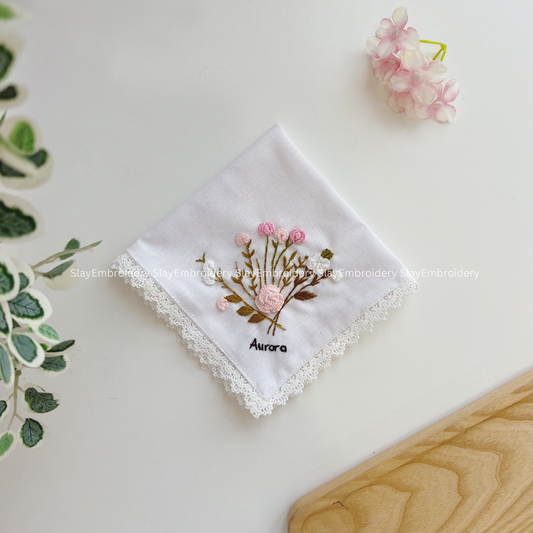 Blush Petal Field Wedding Handkerchief, Custom Embroidered Handkerchief, Linen Handkerchiefs