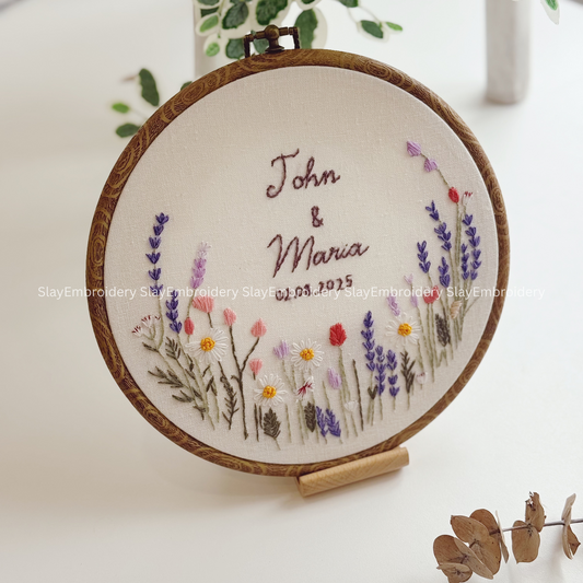 Custom Embroidered Blooming Garden Wedding Hoop Custom Floral Wedding Hoops Wedding Gift
