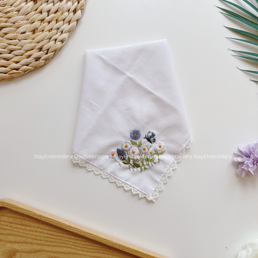 Whispers of Spring Wedding Handkerchief, Custom Embroidered Handkerchief, Linen Handkerchiefs