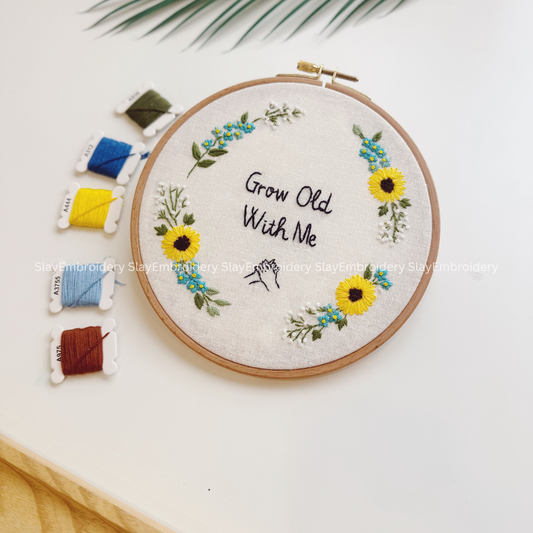 Custom Embroidered Sunflower Wreath Wedding Hoop Custom Floral Wedding Hoops Wedding Gift