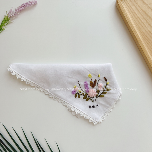 Sunset Petals Wedding Handkerchief, Custom Embroidered Handkerchief, Linen Handkerchiefs