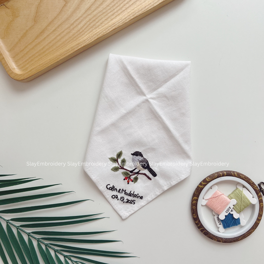 Bird’s Haven Wedding Handkerchief, Custom Embroidered Handkerchief