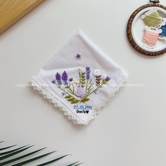 Tales In Purple Wedding Handkerchief, Custom Embroidered Handkerchief, Linen Handkerchiefs