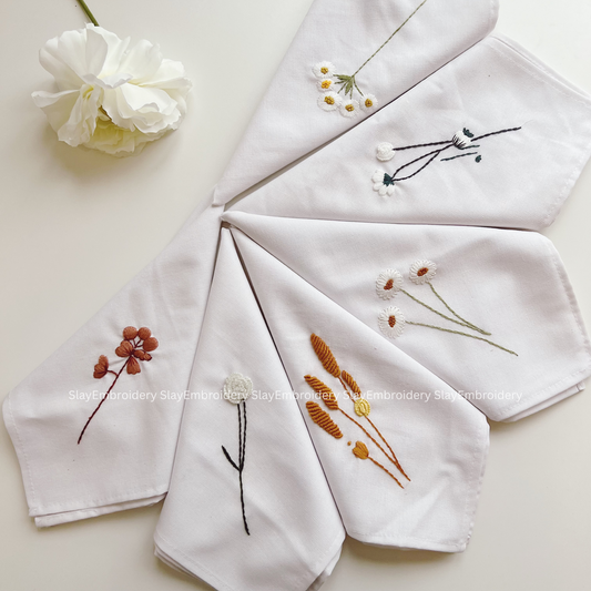 Wildflower Garden Embroidered Linen Napkins – Elegant Floral Napkin – Rustic Wedding Table Decor Housewarming Gift, for Her or Hostess