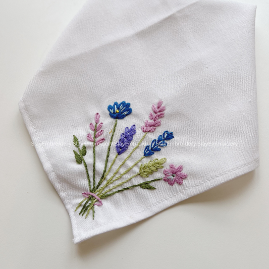 Wildflower Wedding Handkerchief, Custom Embroidered Handkerchief, Linen Handkerchiefs