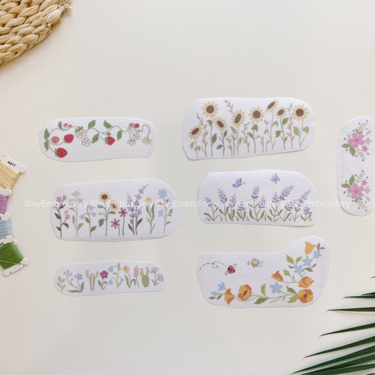 Meadow Tale Sunflowers Jean Cuff Embroidery Pattern For Beginner Easy To Use Stick and Stitch