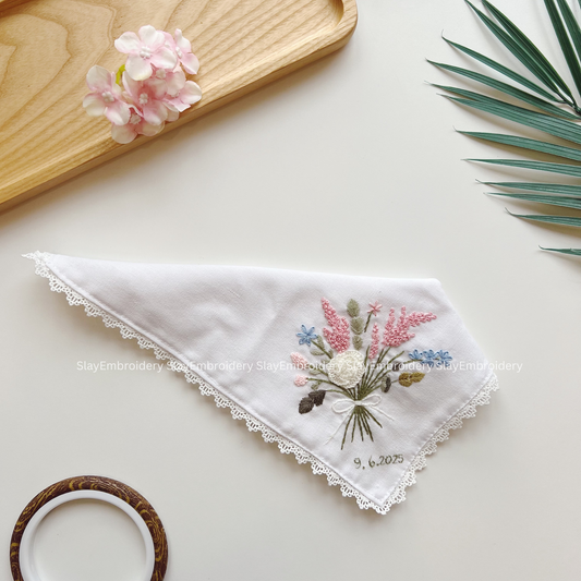 Pastel Garden Wedding Handkerchief, Custom Embroidered Handkerchief, Linen Handkerchiefs