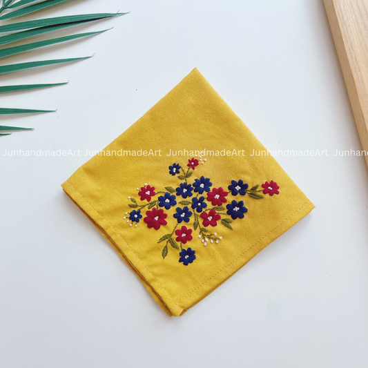 Colorful Wildflowers Wedding Handkerchief, Custom Embroidered Handkerchief