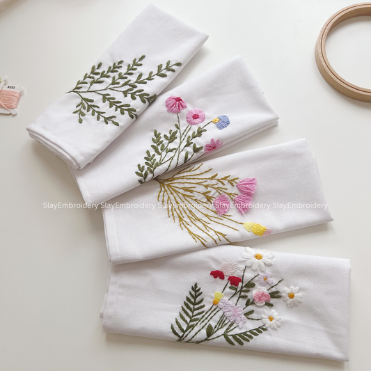 Gentle Petals Embroidered Linen Napkins – Elegant Floral Napkin – Rustic Wedding Table Decor Housewarming Gift, for Her or Hostess