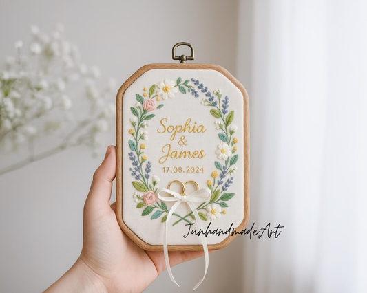 Custom Wedding Embroidery Hoop with Flowers and Names – Personalized Hand Embroidered Wildflowers Gift for Couple, Wedding Gift
