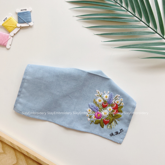 Wildflower Mix Wedding Handkerchief, Custom Embroidered Handkerchief