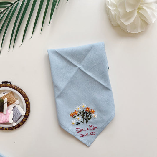 Timeless Carnation Wedding Handkerchief, Custom Embroidered Handkerchief