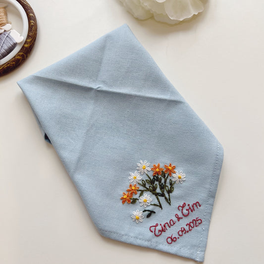 Timeless Carnation Wedding Handkerchief, Custom Embroidered Handkerchief