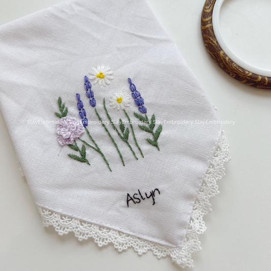 Breezy Bloom Wedding Handkerchief, Custom Embroidered Handkerchief, Linen Handkerchiefs