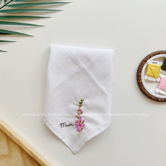 Wild Blush Wedding Handkerchief, Custom Embroidered Handkerchief