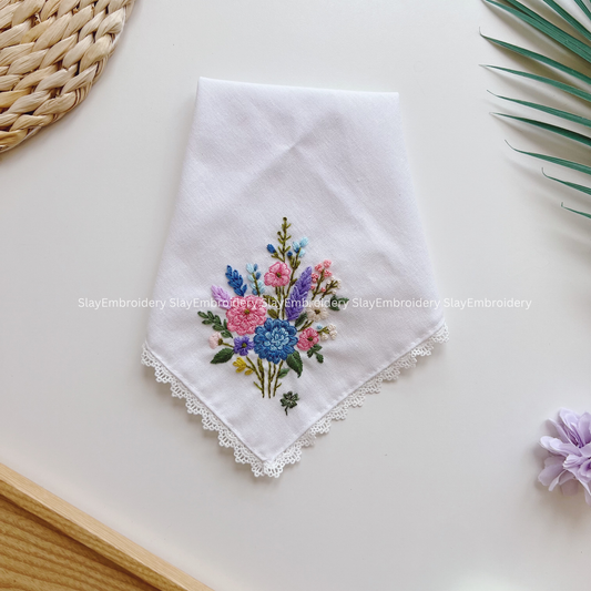 Pastel Garden Wedding Handkerchief, Custom Embroidered Handkerchief, Linen Handkerchiefs