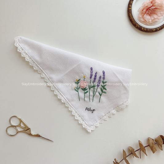 Summer Meadow Wedding Handkerchief, Custom Embroidered Handkerchief, Linen Handkerchiefs